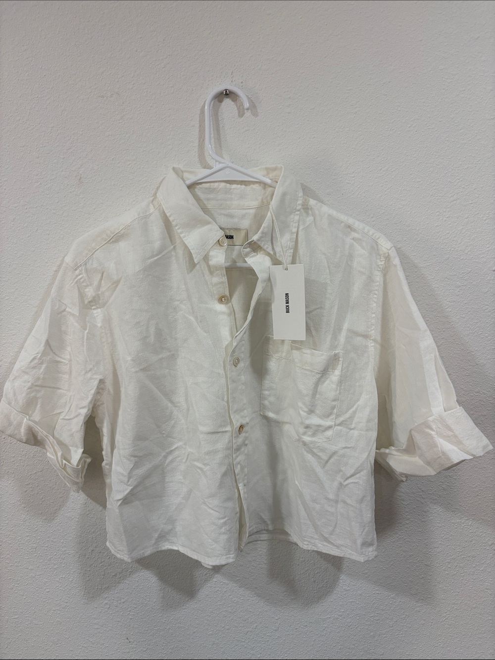 Buck Mason Women’s Cotton Linen Cut Off Short Sleeve Button Down Natural XS $148